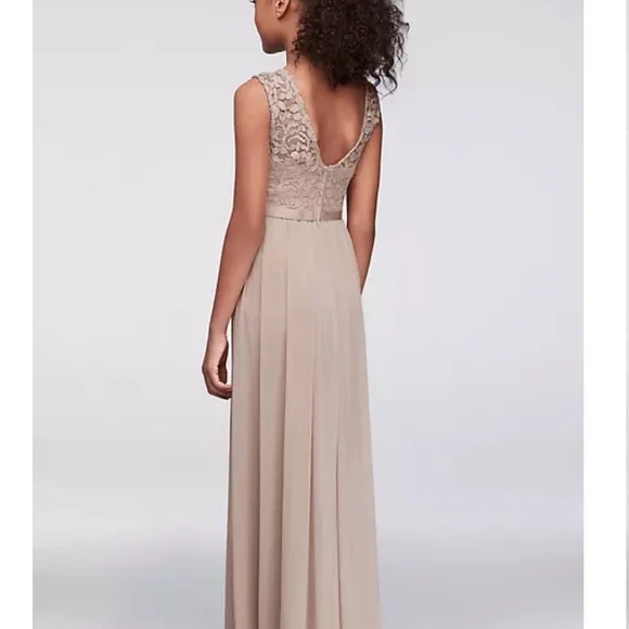 cap sleeve lace and mesh long girls dress (Wine) - Picture 6 of 6